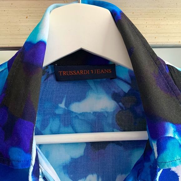 Trussardi Jeans Blue Abstract Oversized Shirt Size 42 EUR M USA - Picture 3 of 7